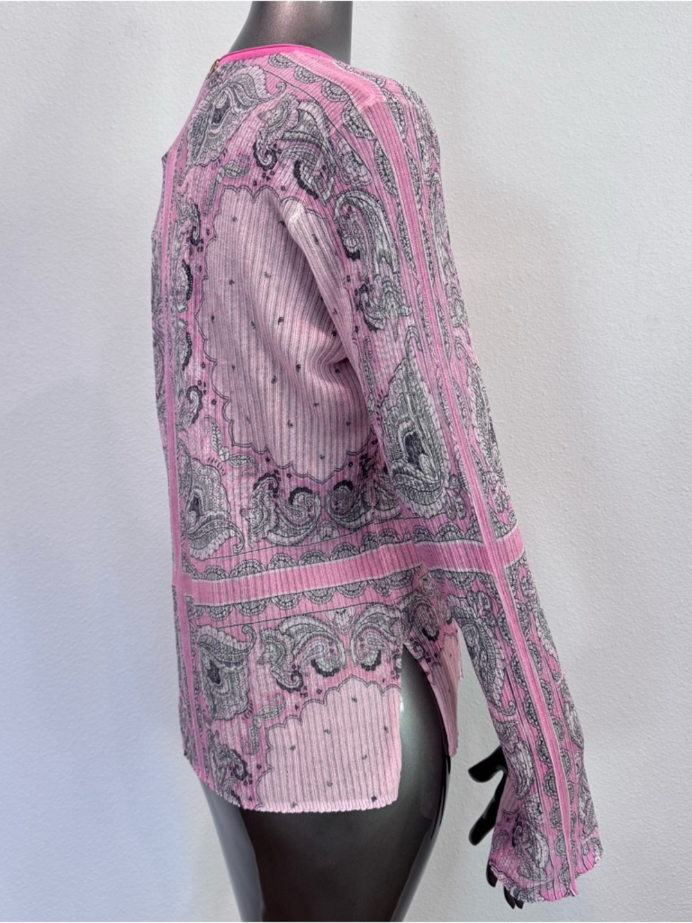Twinset Milano XL Pink Paisley Ribbed Knit Stretch Top NWT Italy - Picture 6 of 16